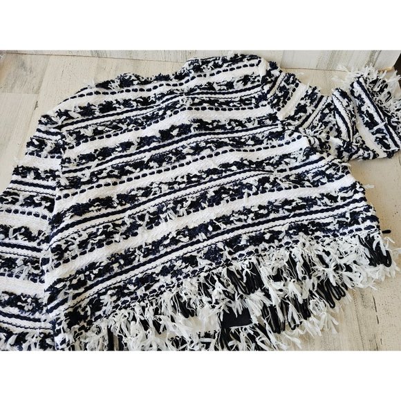 St John knit new jacket pullover‎ women's fringe L striped black blue white fun - Picture 6 of 7